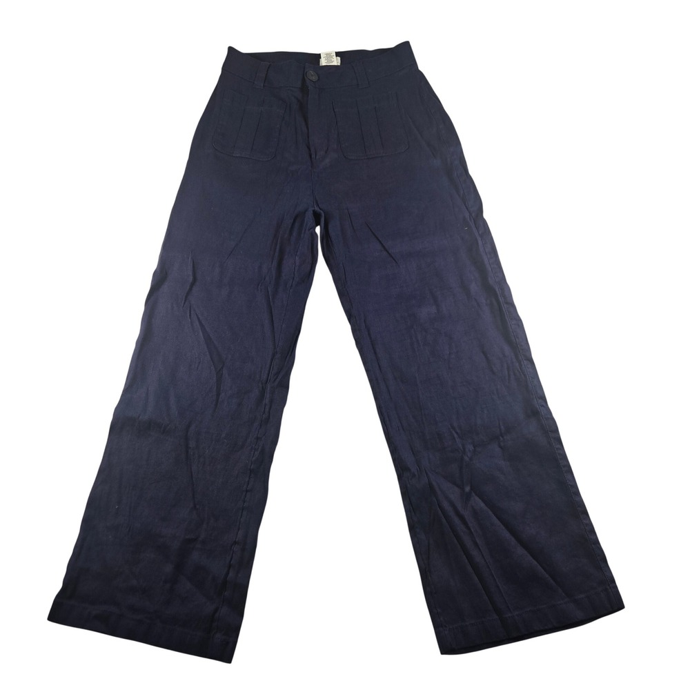 Nicole Miller New York Linen Blend Wide Leg‎ Pants Women's US 8 Navy Blue